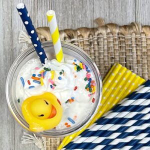 Navy Blue Yellow and White Paper Straws - Stripe Polka Dot - 100 Pack Outside the Box Papers Brand