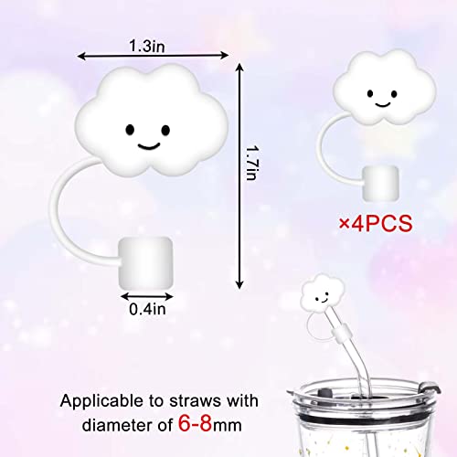 Vodolo 4Pcs Cloud Straw Covers - Straw Tip Cap Reusable Drinking Straw Toppers, Silicone Straw Plugs Reusable Cloud Shape Straw Protector