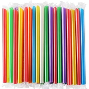 [Individually Wrapped] ANGLED TIPS 100 Pcs Disposable Jumbo Smoothie Straws & Boba Straws, Wide Multi Colors Milkshakes Plastic Drinking Straws, BPA FREE (9.45" Long and 0.43" Diameter)