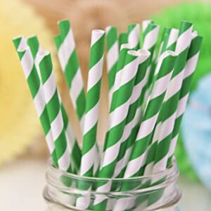 Just Artifacts Premium Disposable Drinking Striped Paper Straws (100pcs, Green)