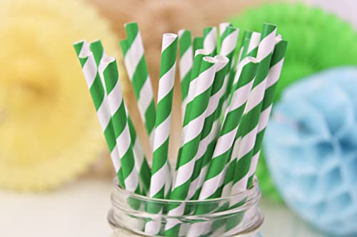 Just Artifacts Premium Disposable Drinking Striped Paper Straws (100pcs, Green)