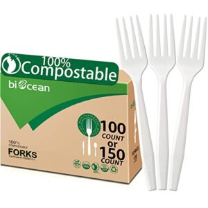 biocean 100% compostable no plastic knives plastic forks plastic spoons plastic utensils, the heavyweight heavy duty flatware is eco friendly products for lounge party wedding bbq picnic camping.