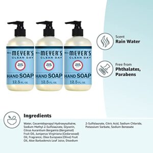 Mrs. Meyer's Hand Soap, Made with Essential Oils, Biodegradable Formula, Rain Water, 12.5 fl. oz - Pack of 3