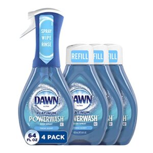 dawn platinum powerwash dish spray, dish soap, fresh scent bundle, 1 spray (16oz) + 3 refills (16oz each)