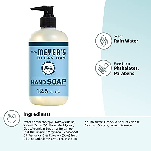 Mrs. Meyer's Hand Soap, Made with Essential Oils, Biodegradable Formula, Rain Water, 12.5 fl. oz