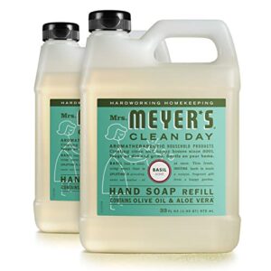 mrs. meyer’s hand soap refill, made with essential oils, biodegradable formula, basil, 33 fl. oz – pack of 2