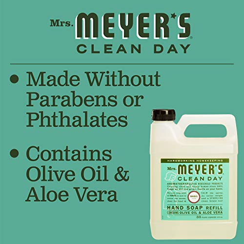 Mrs. Meyer's Hand Soap Refill, Made with Essential Oils, Biodegradable Formula, Basil, 33 Fl. Oz - Pack Of 2