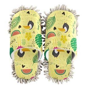 Doodle Flamingo Woman & Man Mopping Slippers with Soft Warm Comfort Wearing Experience. Clean Floor While Walking, Low Walking Noise, Size:US 5-8