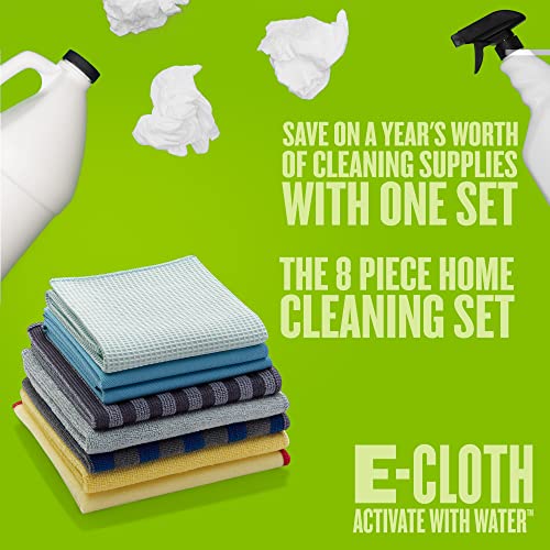 E-Cloth 8pc Home Cleaning Set, Contains Multiple Microfiber Cleaning Cloths & Deep Clean Mop, Microfiber Mop, Perfect Floor Cleaner for Hardwood, Laminate, Tile and Stone Flooring, 100 Wash Promise