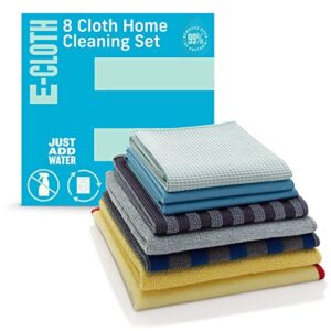 E-Cloth 8pc Home Cleaning Set, Contains Multiple Microfiber Cleaning Cloths & Deep Clean Mop, Microfiber Mop, Perfect Floor Cleaner for Hardwood, Laminate, Tile and Stone Flooring, 100 Wash Promise