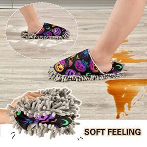 Kigai Microfiber Cleaning Slippers Halloween Pumpkin Purple Washable Mop Shoes Slipper for Men/Women House Floor Dust Cleaner, Size M