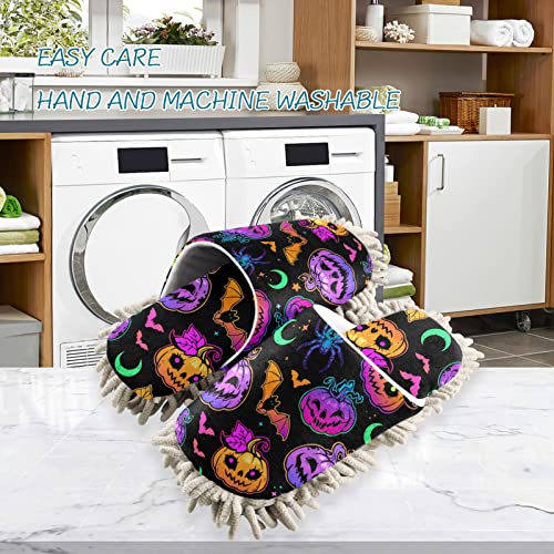 Kigai Microfiber Cleaning Slippers Halloween Pumpkin Purple Washable Mop Shoes Slipper for Men/Women House Floor Dust Cleaner, Size M