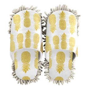 kigai microfiber cleaning slippers gold white pineapples washable mop shoes slipper for men/women house floor dust cleaner, size m