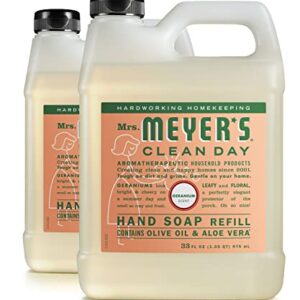 Mrs. Meyer's Hand Soap Refill, Made with Essential Oils, Biodegradable Formula, Geranium, 33 Fl. Oz - Pack Of 2