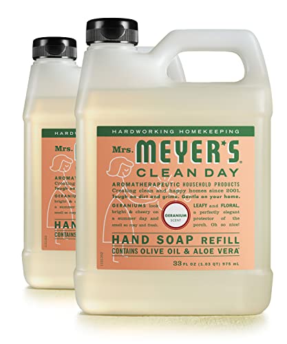 Mrs. Meyer's Hand Soap Refill, Made with Essential Oils, Biodegradable Formula, Geranium, 33 Fl. Oz - Pack Of 2