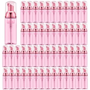 lil ray 50pcs clear rose red foam bottle with rose red pump, empty travel foaming dispensers for hand soap,lash shampoo(2 oz)