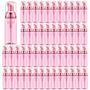 Lil Ray 50PCS Clear Rose Red Foam Bottle with Rose Red Pump, Empty Travel Foaming Dispensers for Hand Soap,Lash Shampoo(2 Oz)