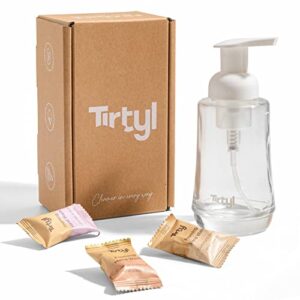 tirtyl hand soap single kit – glass foaming dispenser + 3 tablet refills – compostable packaging – variety fragrances – 24 fl oz total (makes 3x 8 fl oz bottles of soap)