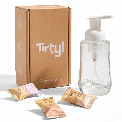 Tirtyl Hand Soap Single Kit - Glass Foaming Dispenser + 3 Tablet Refills - Compostable Packaging - Variety Fragrances - 24 fl oz total (makes 3x 8 fl oz bottles of soap)