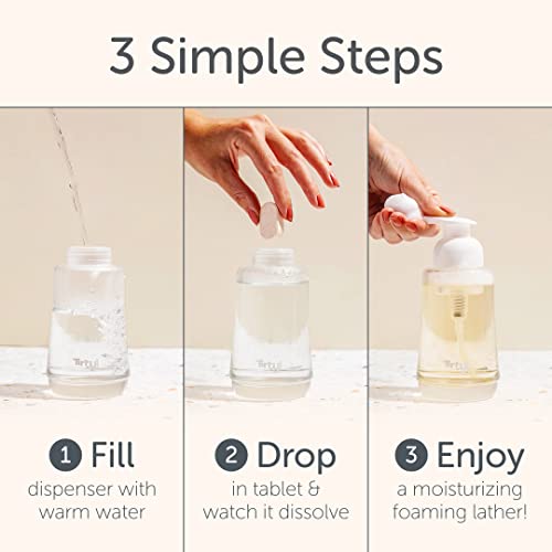 Tirtyl Hand Soap Single Kit - Glass Foaming Dispenser + 3 Tablet Refills - Compostable Packaging - Variety Fragrances - 24 fl oz total (makes 3x 8 fl oz bottles of soap)