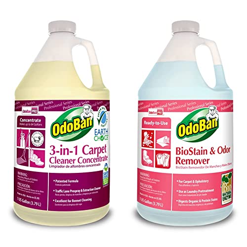 OdoBan Professional Series Cleaning 3-in-1 Carpet Cleaner Concentrate, 1 Gallon & Professional Cleaning Ready-to-Use BioStain and Odor Remover, 1 Gallon