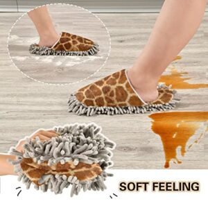 Kigai Microfiber Cleaning Slippers Giraffe Leopard Washable Mop Shoes Slipper for Men/Women House Floor Dust Cleaner, Size L