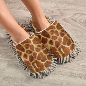 Kigai Microfiber Cleaning Slippers Giraffe Leopard Washable Mop Shoes Slipper for Men/Women House Floor Dust Cleaner, Size L