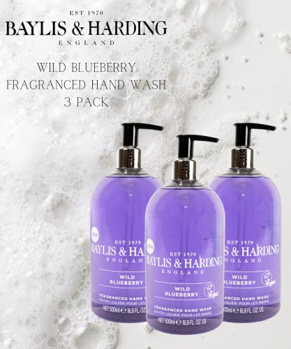 Baylis & Harding Hand Wash, Wild Blueberry Scent, Luxury Hand Wash, Cruelty Free, Paraben Free, Vegan, Made in the UK, 3 Pack