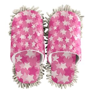 kigai microfiber cleaning slippers pink stars washable mop shoes slipper for men/women house floor dust cleaner, size l