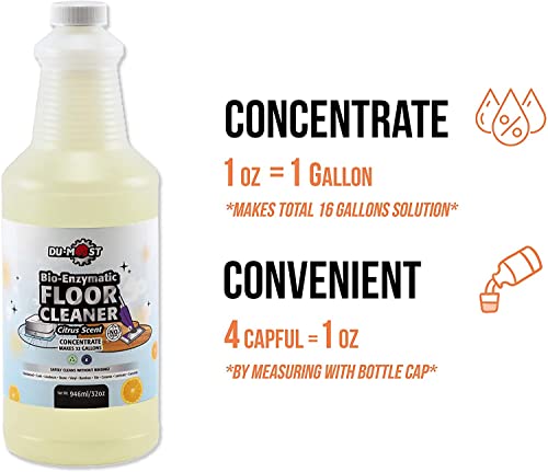 DU-MOST Enzymatic Floor Cleaner Concentrate (1 Oz Makes 1 Gal), No, Streak, No Rinsing, Kids & Pets Safe, Hard Surface Floors, Citrus Scent, 32 Fl Oz