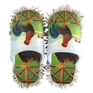 kigai microfiber cleaning slippers cartoon rooster washable mop shoes slipper for men/women house floor dust cleaner, size l