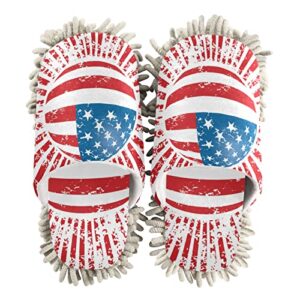 kigai microfiber cleaning slippers american flag stripe washable mop shoes slipper for men/women house floor dust cleaner, size l