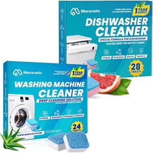 maravello dishwasher cleaner and powerful formula washer cleaner tablets for he front loader and top load, septic tank safe,12 months supply
