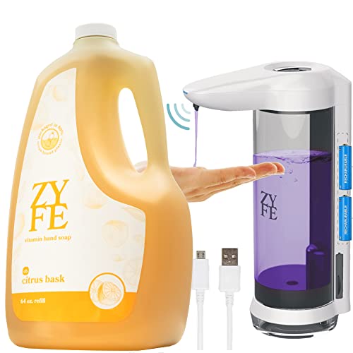 ZYFE Vitamin Hand Soap Refill & Rechargeable Automatic Soap Dispenser | Liquid Hand Soap | Natural Plant Derived Moisturizing Handsoap