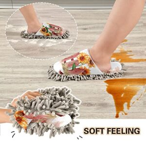 Kigai Microfiber Cleaning Slippers Garden Roosters Sunflowers Washable Mop Shoes Slipper for Men/Women House Floor Dust Cleaner, Size M