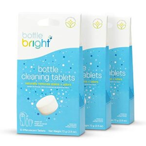 BOTTLE BRIGHT 3 Pack (36 Tablets) - Water Bottle, Container & Hydration Pack Cleaning Tablet & Affresh Dishwasher Cleaner, Helps Remove Limescale and Odor-Causing Residue, 6 Tablets