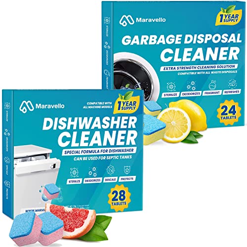 Maravello Disposal Cleaner and Dishwasher Cleaner Tablets, Powerful Extra-Strength, For All Machines Including Heavy Duty And Septic
