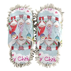 kigai microfiber cleaning slippers christmas gnome and owls washable mop shoes slipper for men/women house floor dust cleaner, size l