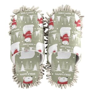 kigai microfiber cleaning slippers christmas polar bear washable mop shoes slipper for men/women house floor dust cleaner, size m