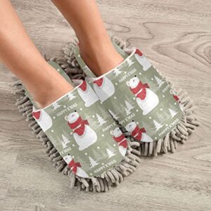 Kigai Microfiber Cleaning Slippers Christmas Polar Bear Washable Mop Shoes Slipper for Men/Women House Floor Dust Cleaner, Size M