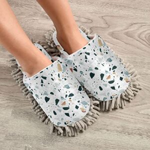 Kigai Microfiber Cleaning Slippers Classic Terrazzo Washable Mop Shoes Slipper for Men/Women House Floor Dust Cleaner, Size L