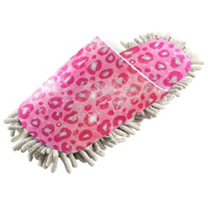 Kigai Microfiber Cleaning Slippers Bright Pink Laopard Washable Mop Shoes Slipper for Men/Women House Floor Dust Cleaner, Size M