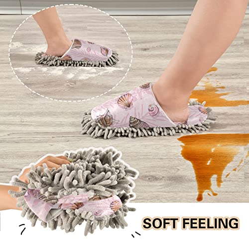 Kigai Microfiber Cleaning Slippers Beautiful Seashell Pink Washable Mop Shoes Slipper for Men/Women House Floor Dust Cleaner, Size M