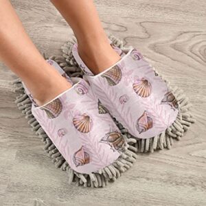 Kigai Microfiber Cleaning Slippers Beautiful Seashell Pink Washable Mop Shoes Slipper for Men/Women House Floor Dust Cleaner, Size M