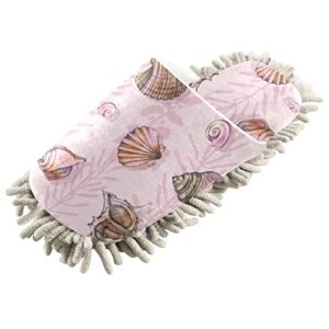 Kigai Microfiber Cleaning Slippers Beautiful Seashell Pink Washable Mop Shoes Slipper for Men/Women House Floor Dust Cleaner, Size M
