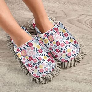 Kigai Microfiber Cleaning Slippers Cute Floral Washable Mop Shoes Slipper for Men/Women House Floor Dust Cleaner, Size L