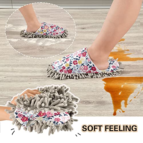 Kigai Microfiber Cleaning Slippers Cute Floral Washable Mop Shoes Slipper for Men/Women House Floor Dust Cleaner, Size L