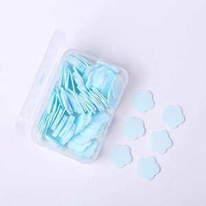 mini portable travel soap paper sheets,flower shape disposable paper soap flakes, cleaning washing hand toiletry paper soap sheets(100pcs,blue)