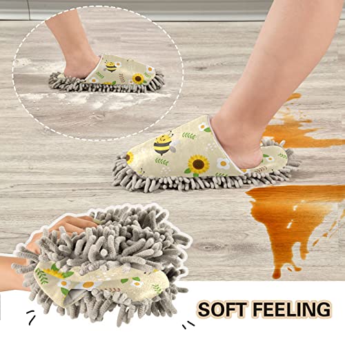 MCHIVER Bee Sunflower Mop Slippers for Floor Cleaning Kitchen Mop Shoes for Men Dust Mop Slippers for House