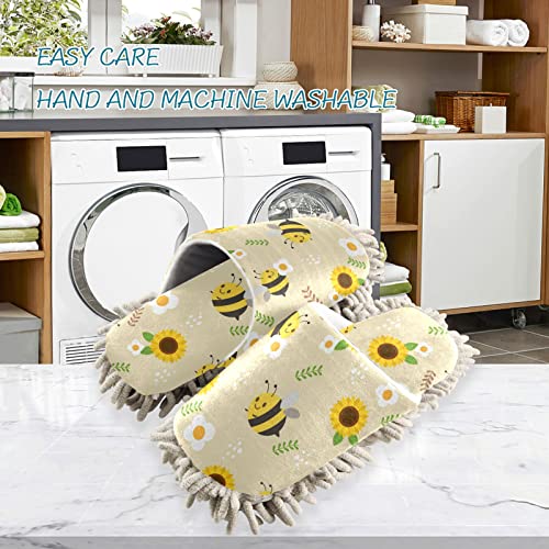 MCHIVER Bee Sunflower Mop Slippers for Floor Cleaning Kitchen Mop Shoes for Men Dust Mop Slippers for House